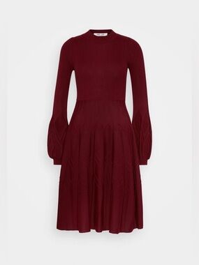 Diane Von Furstenberg Wine Red Long-Sleeve Knit Dressi